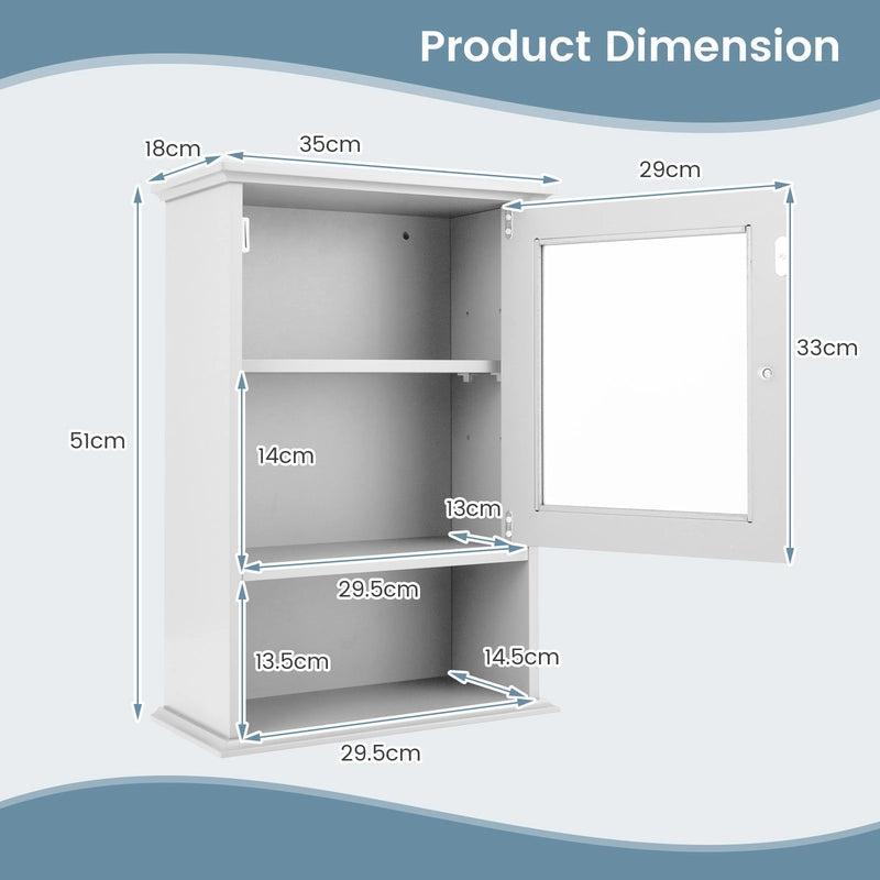 Bathroom Wall Mounted Storage Cupboard with Single Door-White