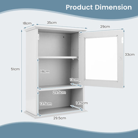 Bathroom Wall Mounted Storage Cupboard with Single Door-White