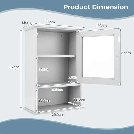 Bathroom Wall Mounted Storage Cupboard with Single Door-White