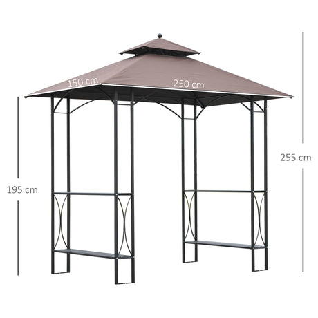 Outsunny 2.5 x 1.5m BBQ Tent Canopy Patio Outdoor Awning Gazebo Party Sun Shelter - Coffee