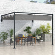 Outsunny 3 x 4m Lean To Steel Pergola, with Moving Fabric Canopy - Dark Grey