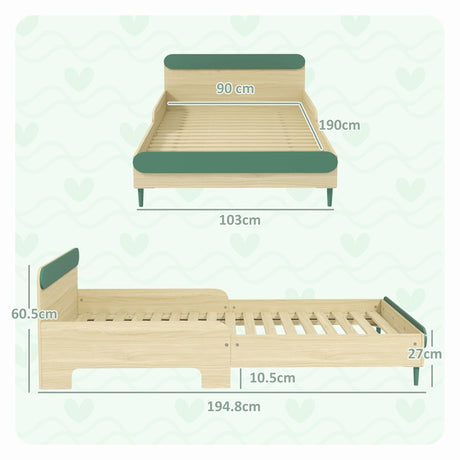 AIYAPLAY Toddler Bed with Safety Rail, for Ages 3-10 Years, 195 x 103 x 60.5cm, Green