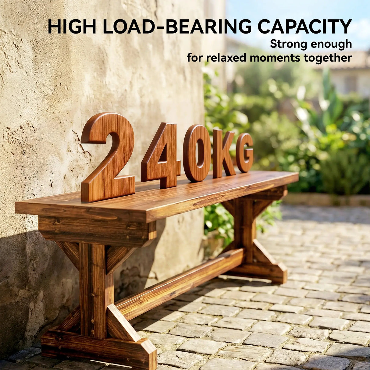 Outsunny Rustic Wooden Garden Bench, Backless Outdoor Bench Patio Loveseat with X-Shape Base for Porch, Park, Carbonised Finish