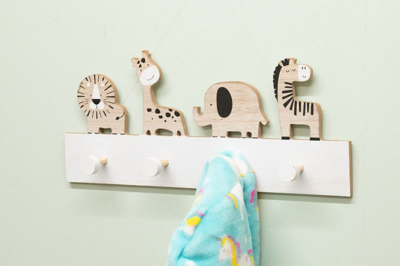 Wooden Animal Carvings with 4 Coat Hooks