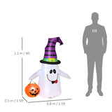 HOMCOM 1.2m Witch Ghost Halloween Inflatable Decoration w/ LED Lights Fan Accessories Pumpkin Lantern Kids Adult Fun Weather-Resistant Indoor Outdoor Seasonal