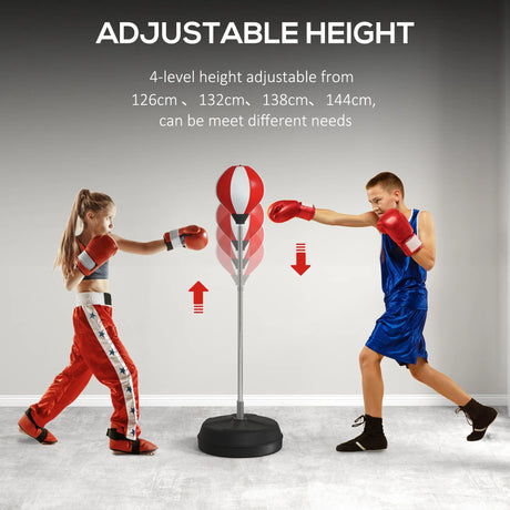 HOMCOM Punching Bag with Stand Boxing Bag Set with Adjustable Height, Red