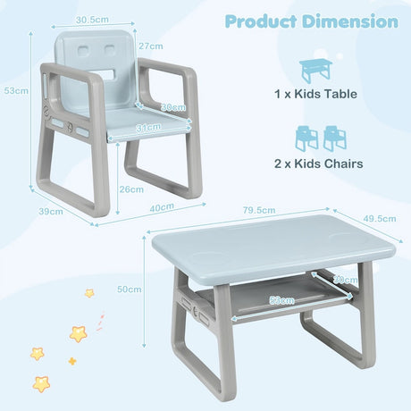 Kids Table and 2 Chairs Set with Storage Shelf-Blue