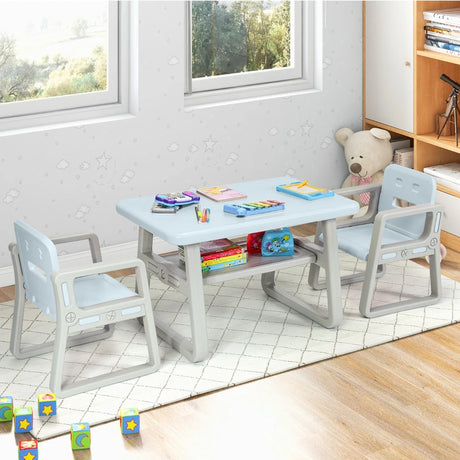 Kids Table and 2 Chairs Set with Storage Shelf-Blue
