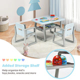 Kids Table and 2 Chairs Set with Storage Shelf-Blue