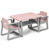 Kids Table and 2 Chairs Set with Storage Shelf-Pink