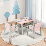 Kids Table and 2 Chairs Set with Storage Shelf-Pink