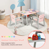 Kids Table and 2 Chairs Set with Storage Shelf-Pink