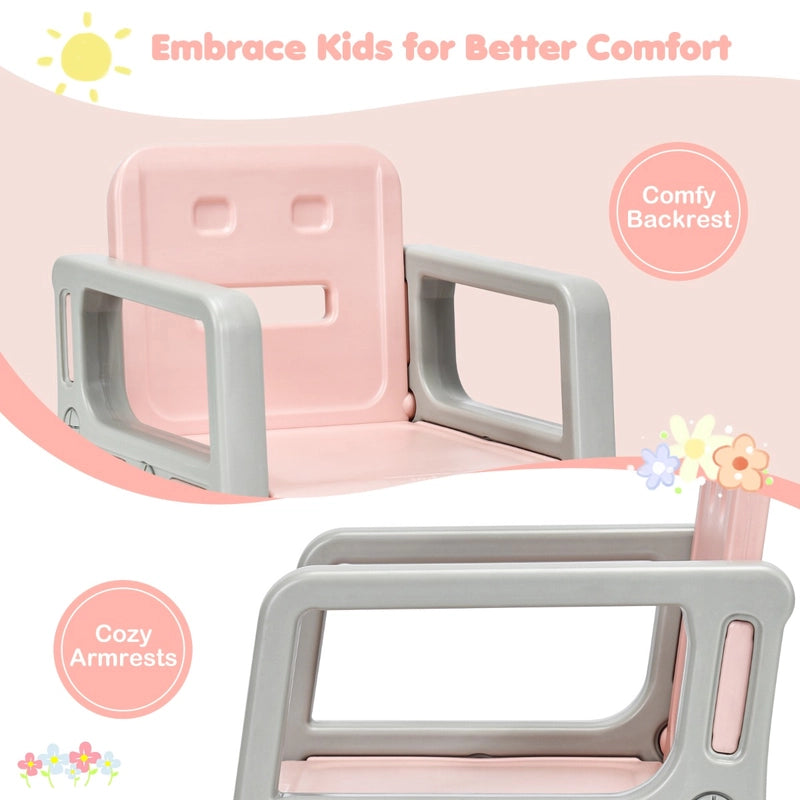 Kids Table and 2 Chairs Set with Storage Shelf-Pink