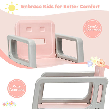 Kids Table and 2 Chairs Set with Storage Shelf-Pink