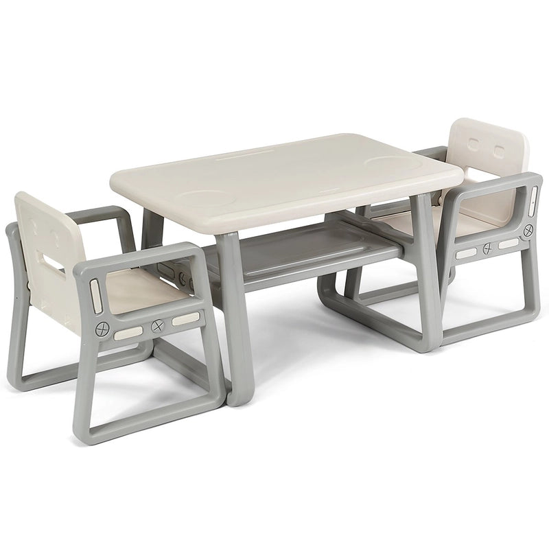 3 Piece Kids Table and 2 Chairs Set with Storage Shelf