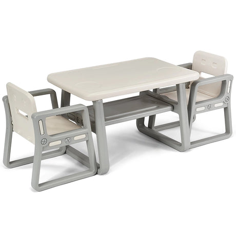 3 Piece Kids Table and 2 Chairs Set with Storage Shelf