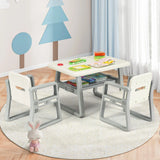 3 Piece Kids Table and 2 Chairs Set with Storage Shelf