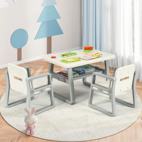 3 Piece Kids Table and 2 Chairs Set with Storage Shelf