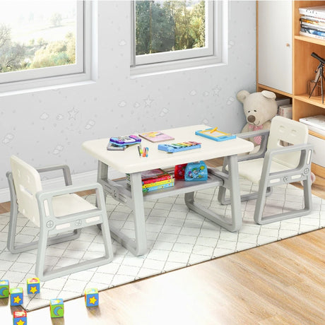 3 Piece Kids Table and 2 Chairs Set with Storage Shelf
