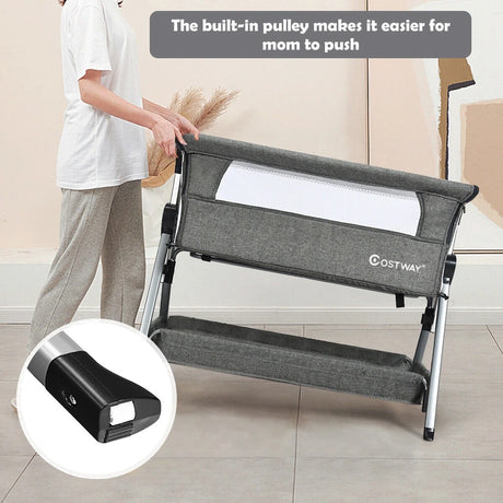 Portable Baby Crib with Adjustable Height and Wheels-Dark Grey