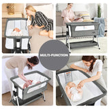 Portable Baby Crib with Adjustable Height and Wheels-Dark Grey