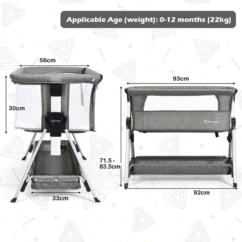 Portable Baby Crib with Adjustable Height and Wheels-Dark Grey