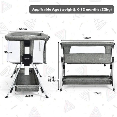 Portable Baby Crib with Adjustable Height and Wheels-Dark Grey