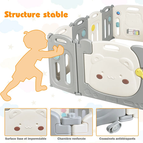 16-Panel Foldable Baby Playpen with Safety Lock and Non-slip Foot Mats