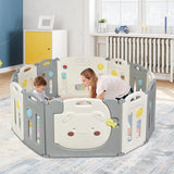 16-Panel Foldable Baby Playpen with Safety Lock and Non-slip Foot Mats