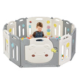 16-Panel Foldable Baby Playpen with Safety Lock and Non-slip Foot Mats