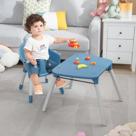 convertible Baby High Chair with 2-Position Removable Tray-Blue