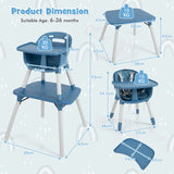convertible Baby High Chair with 2-Position Removable Tray-Blue