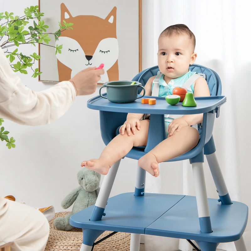 convertible Baby High Chair with 2-Position Removable Tray-Blue