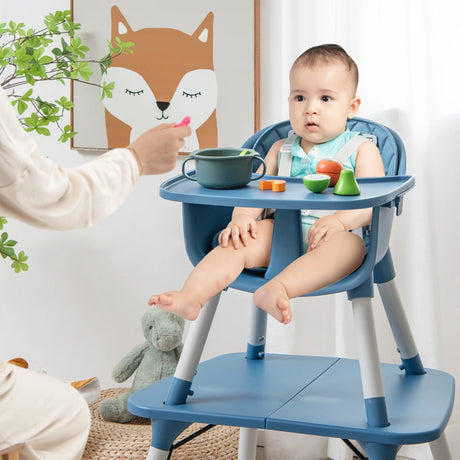 convertible Baby High Chair with 2-Position Removable Tray-Blue