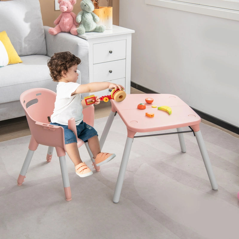 convertible Baby High Chair with 2-Position Removable Tray-Pink
