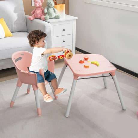 convertible Baby High Chair with 2-Position Removable Tray-Pink