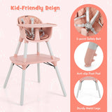 convertible Baby High Chair with 2-Position Removable Tray-Pink