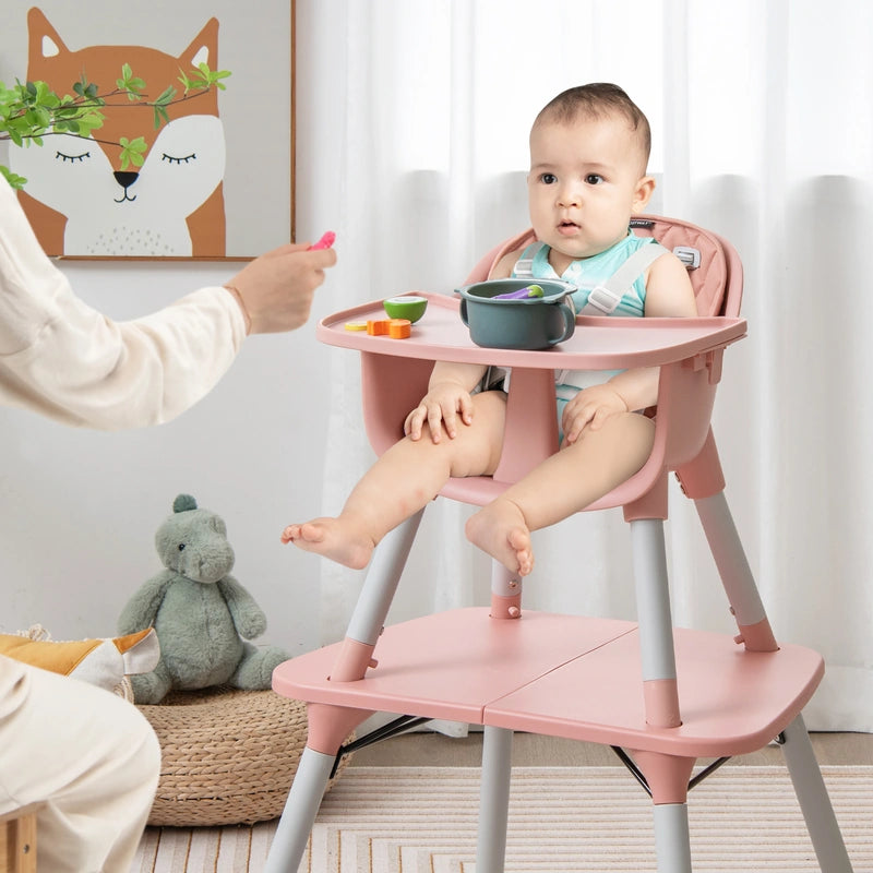 convertible Baby High Chair with 2-Position Removable Tray-Pink