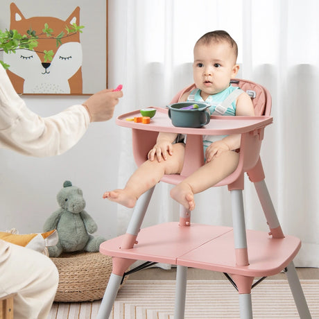 convertible Baby High Chair with 2-Position Removable Tray-Pink