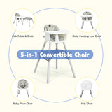 convertible Baby High Chair with 2-Position Removable Tray-Grey