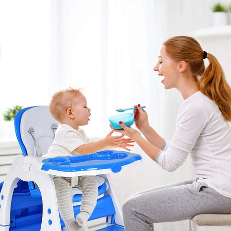 Convertible Baby High Chair with 5 Point Harness and Adjustable Feeding Tray-Blue