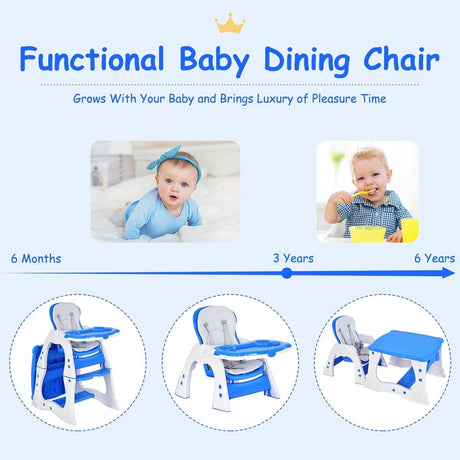 Convertible Baby High Chair with 5 Point Harness and Adjustable Feeding Tray-Blue