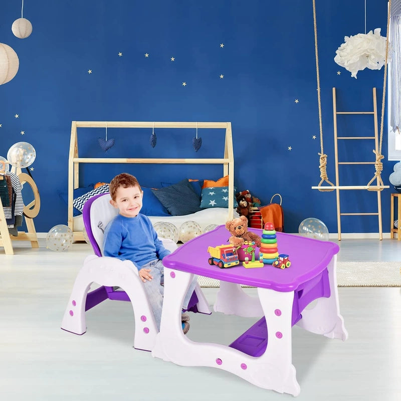 Convertible Baby High Chair with 5 Point Harness and Adjustable Feeding Tray-Purple