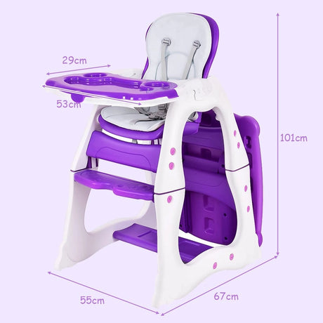 Convertible Baby High Chair with 5 Point Harness and Adjustable Feeding Tray-Purple