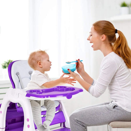 Convertible Baby High Chair with 5 Point Harness and Adjustable Feeding Tray-Purple