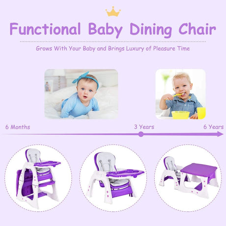 Convertible Baby High Chair with 5 Point Harness and Adjustable Feeding Tray-Purple