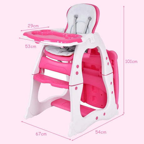 Convertible Baby High Chair with 5 Point Harness and Adjustable Feeding Tray-Red