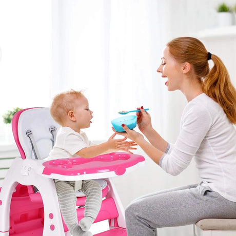 Convertible Baby High Chair with 5 Point Harness and Adjustable Feeding Tray-Red