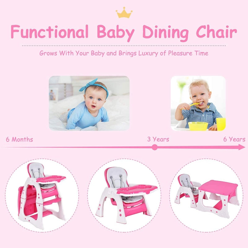 Convertible Baby High Chair with 5 Point Harness and Adjustable Feeding Tray-Red