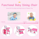 Convertible Baby High Chair with 5 Point Harness and Adjustable Feeding Tray-Red